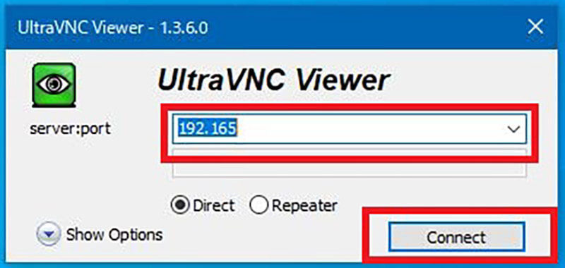 「UltraVNC」の使い方(リモート操作する側のPC)2