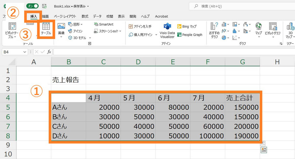 表をテーブルに変換する方法1