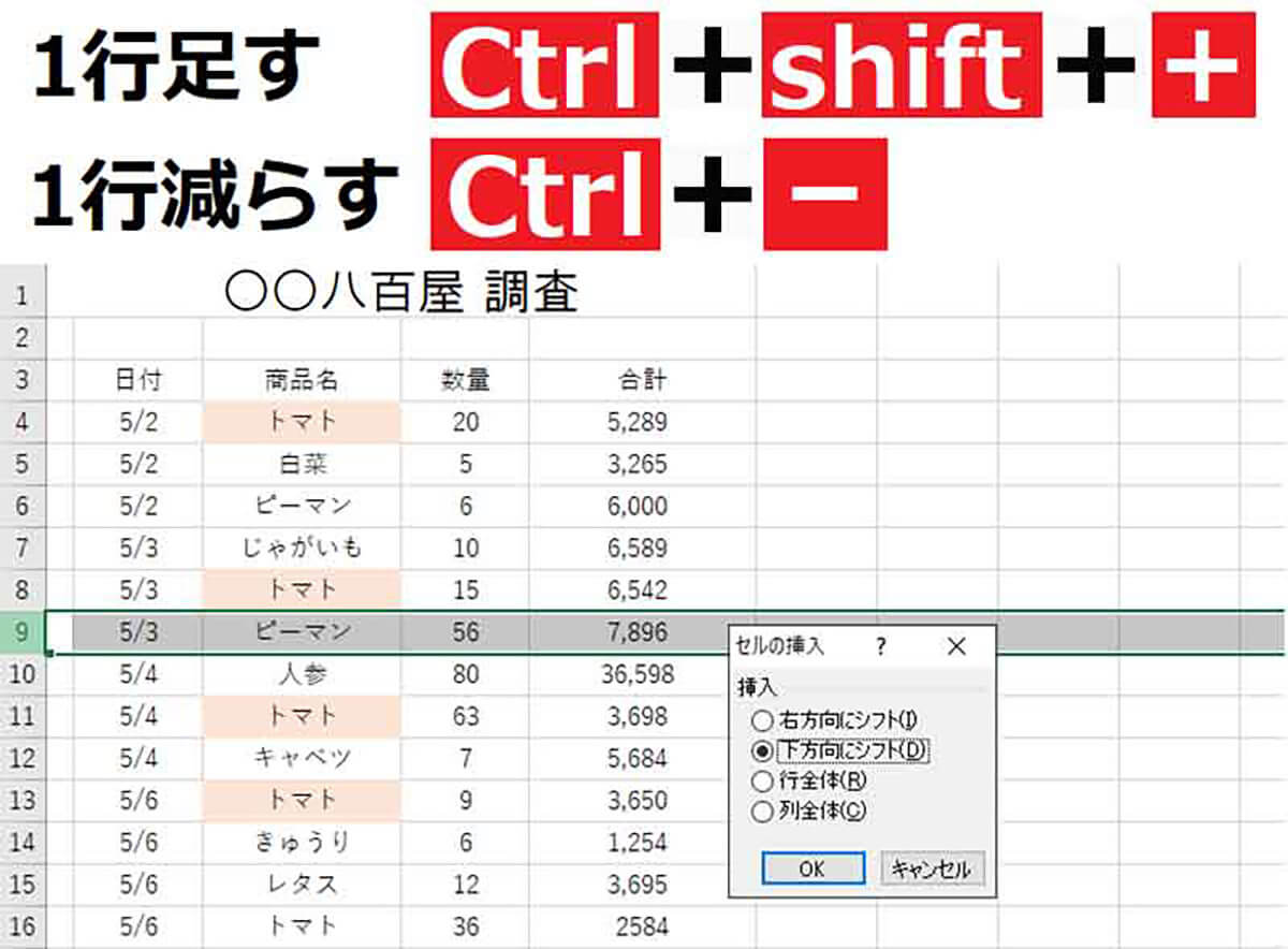 【一行足す】「Ctrl」＋「Shift」＋「＋」1