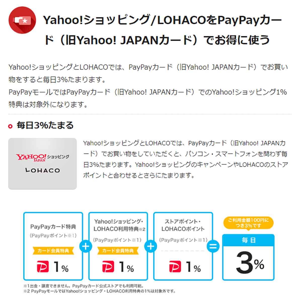 Yahoo!ショッピングとLOHACOでPayPayカードを利用すると3％還元