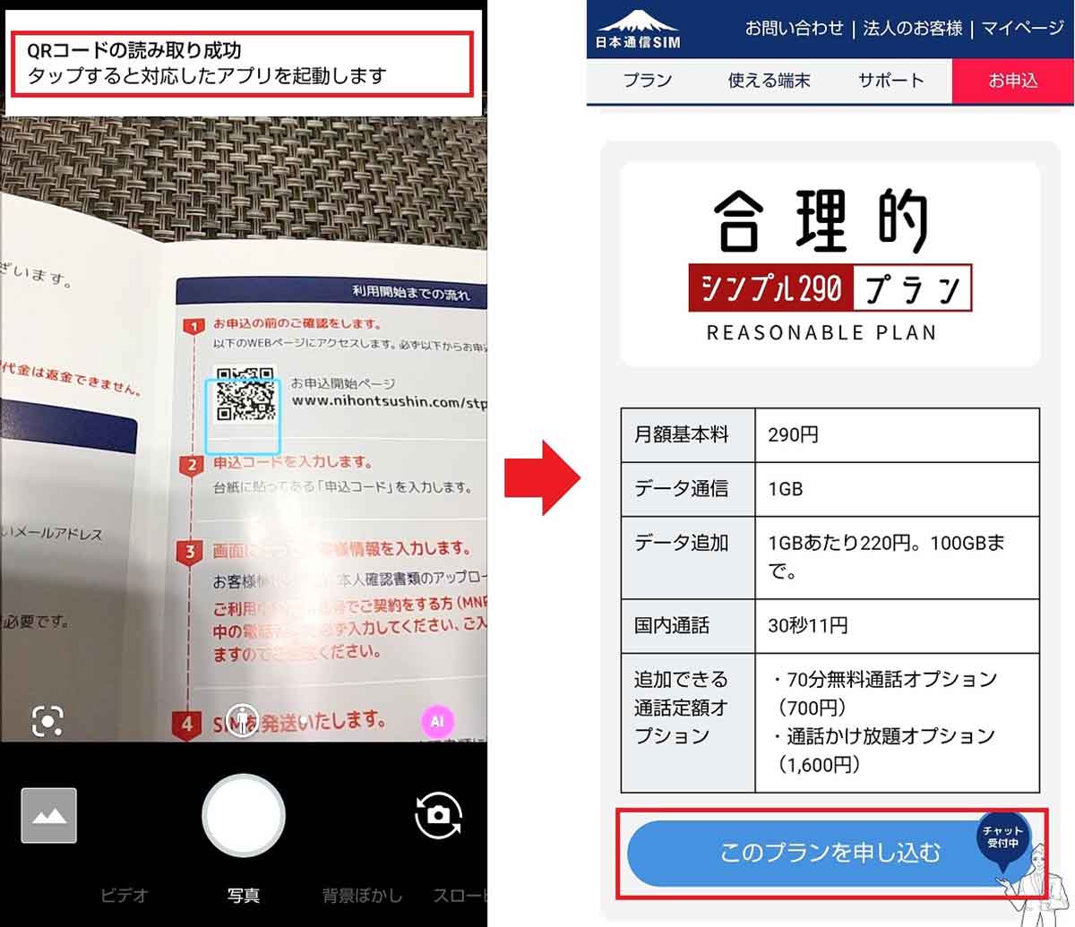 日本通信の「合理的シンプル290プラン」を申し込む手順1