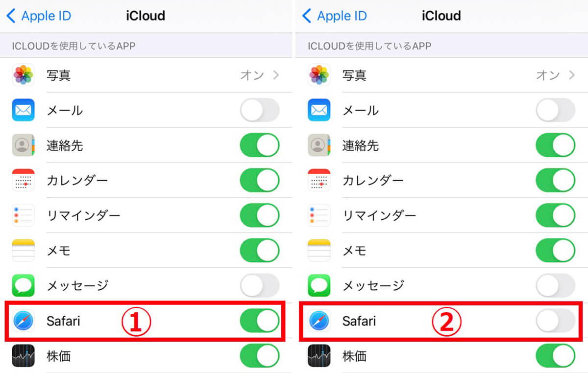 iPhoneとiPadの同期を解除するには項目ごとにオフ