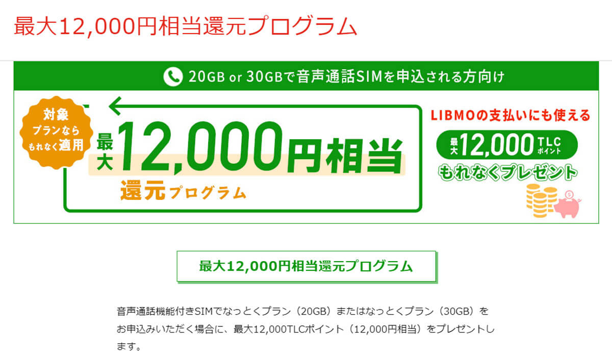 LIBMO最大12,000円相当還元プログラム