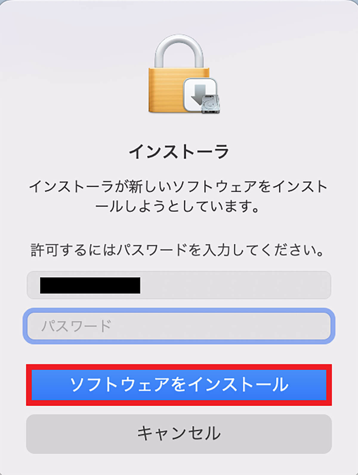【手順⑥】「パスワード」を入力し「ソフトウェアをインストール」をクリック2