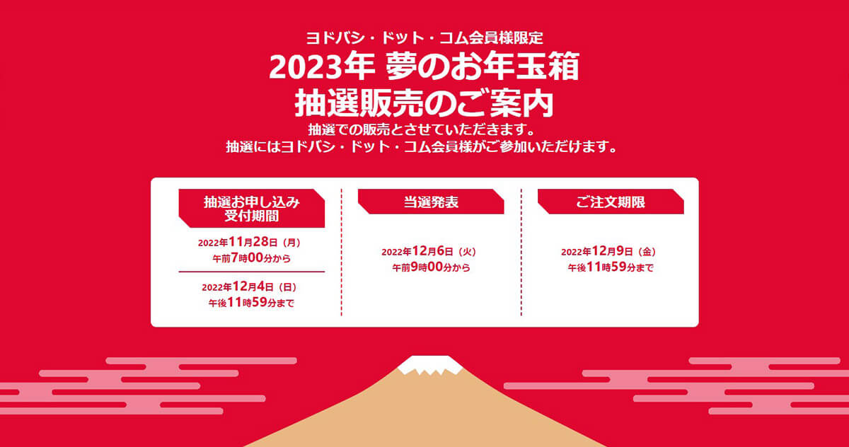 ヨドバシ「2023年 夢のお年玉箱」受付開始も抽選倍率497倍の商品も