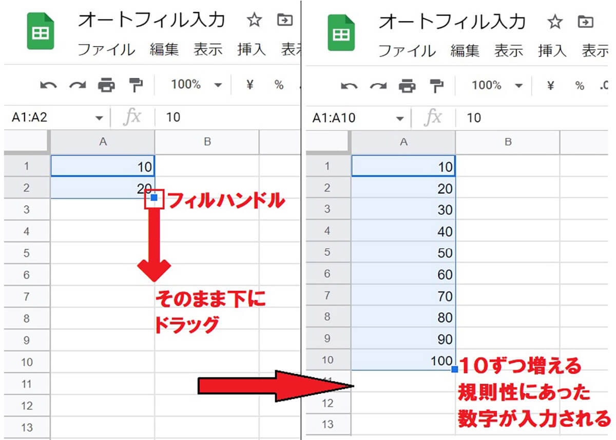 スプレッドシート「オートフィル」で規則性のあるデータを入力する方法