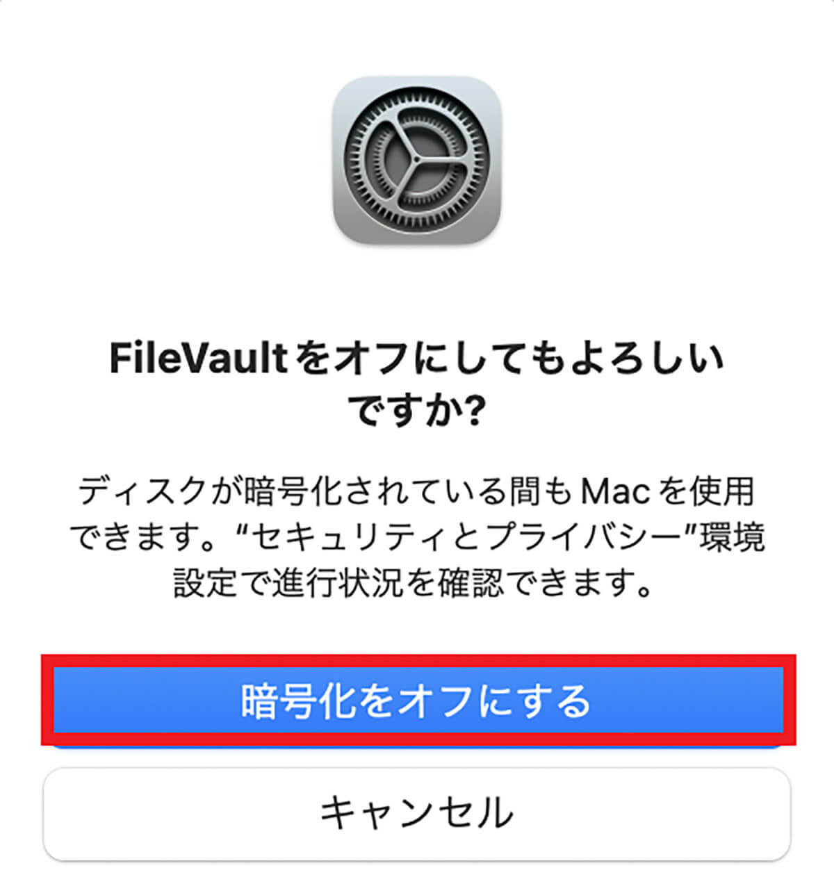 【対処法⑩】FileVaultを無効化に設定7