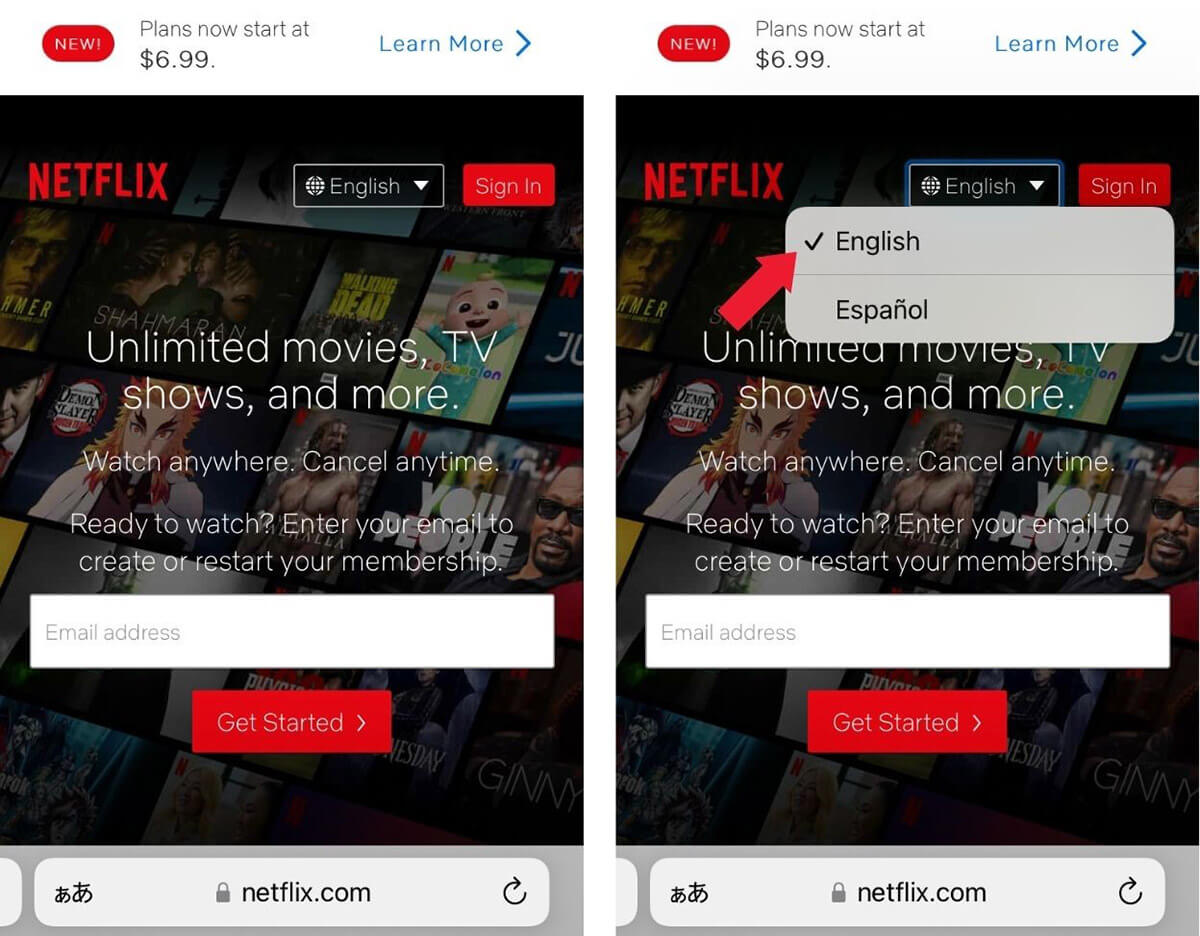 VPNを使ってiPhoneでアメリカ版Netflixにアクセス | 英語表示になっていればOK2