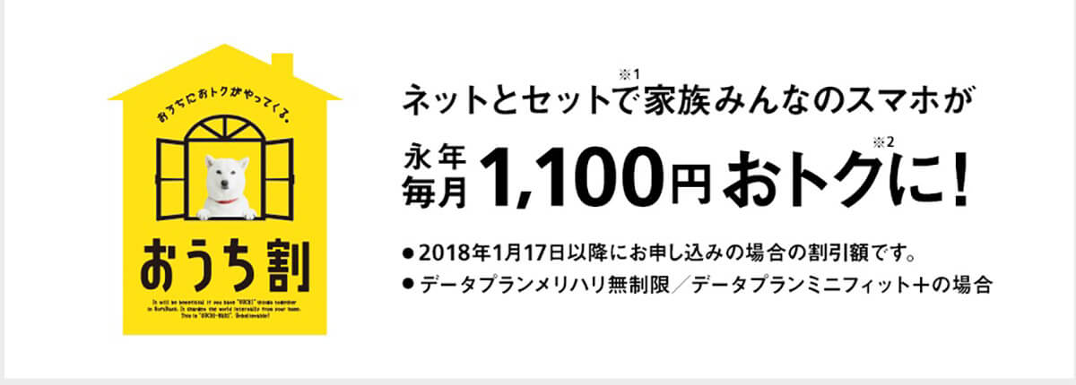 おうち割光セット:ソフトバンク光とセットで1,100円(税込)割引 1