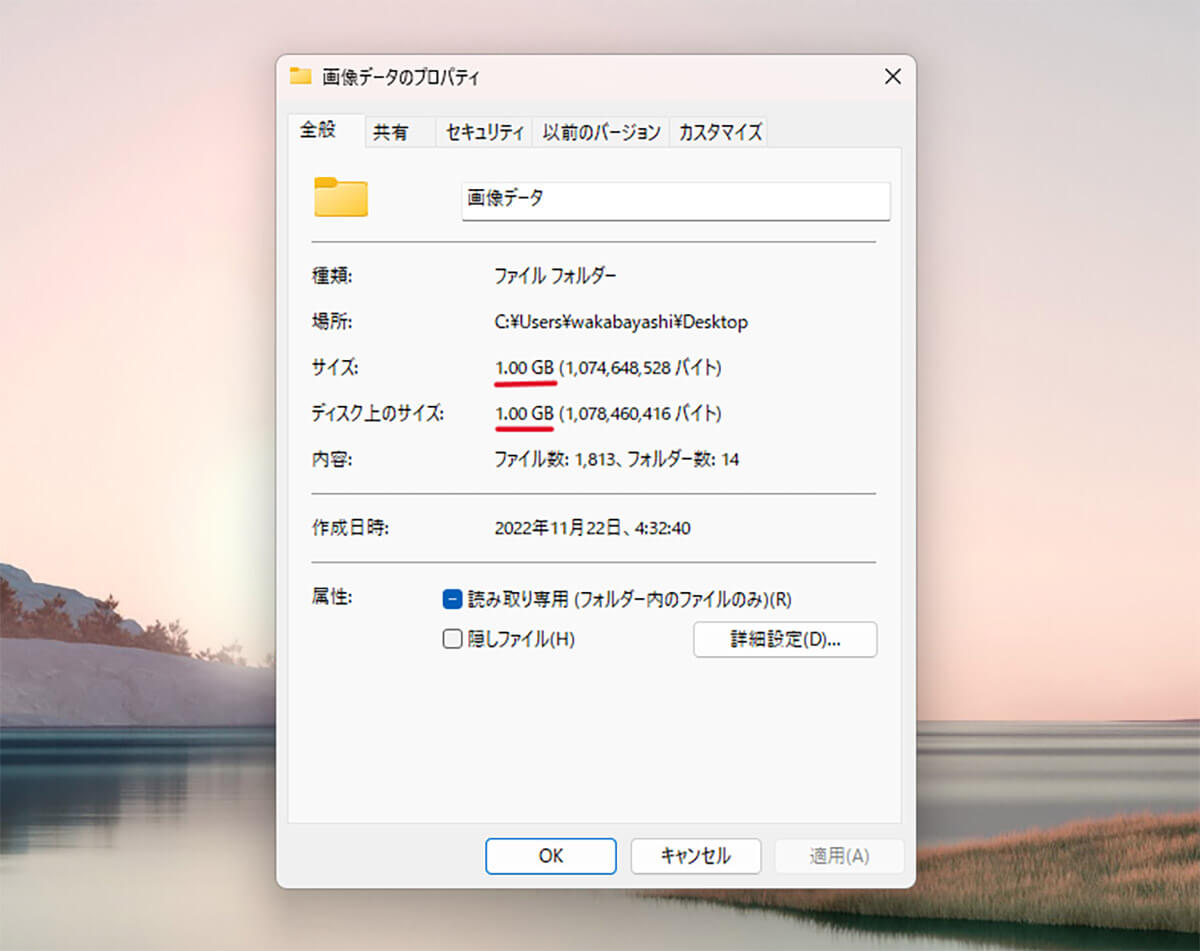「USBメモリー32GB」の画像データプロパティ画面