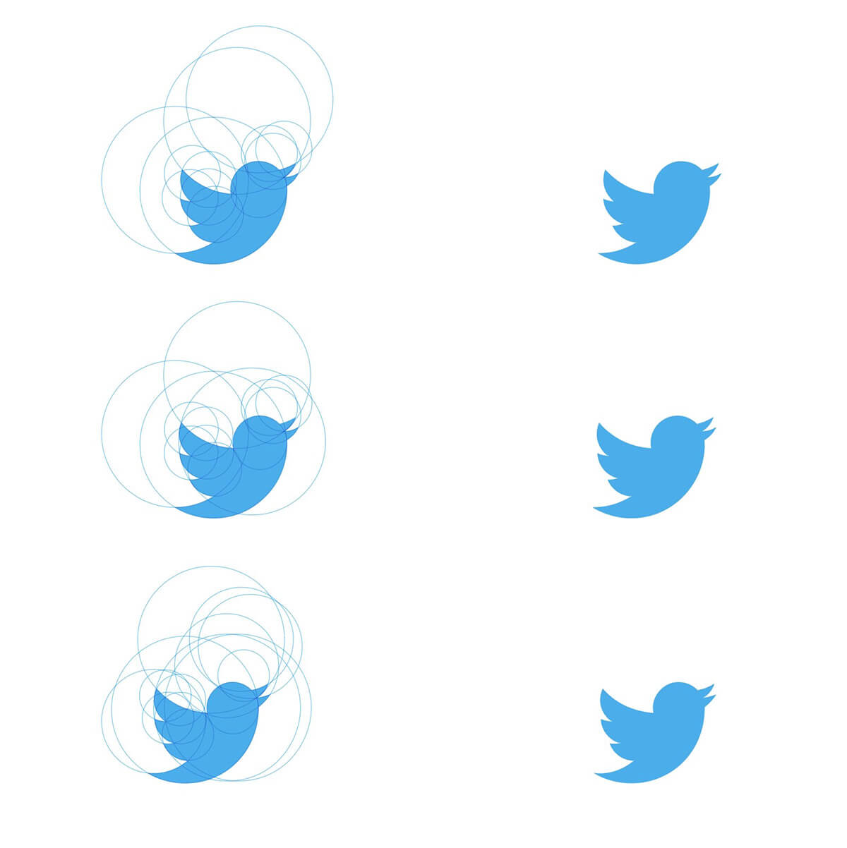 複数の円を使って描いた青い鳥のロゴ