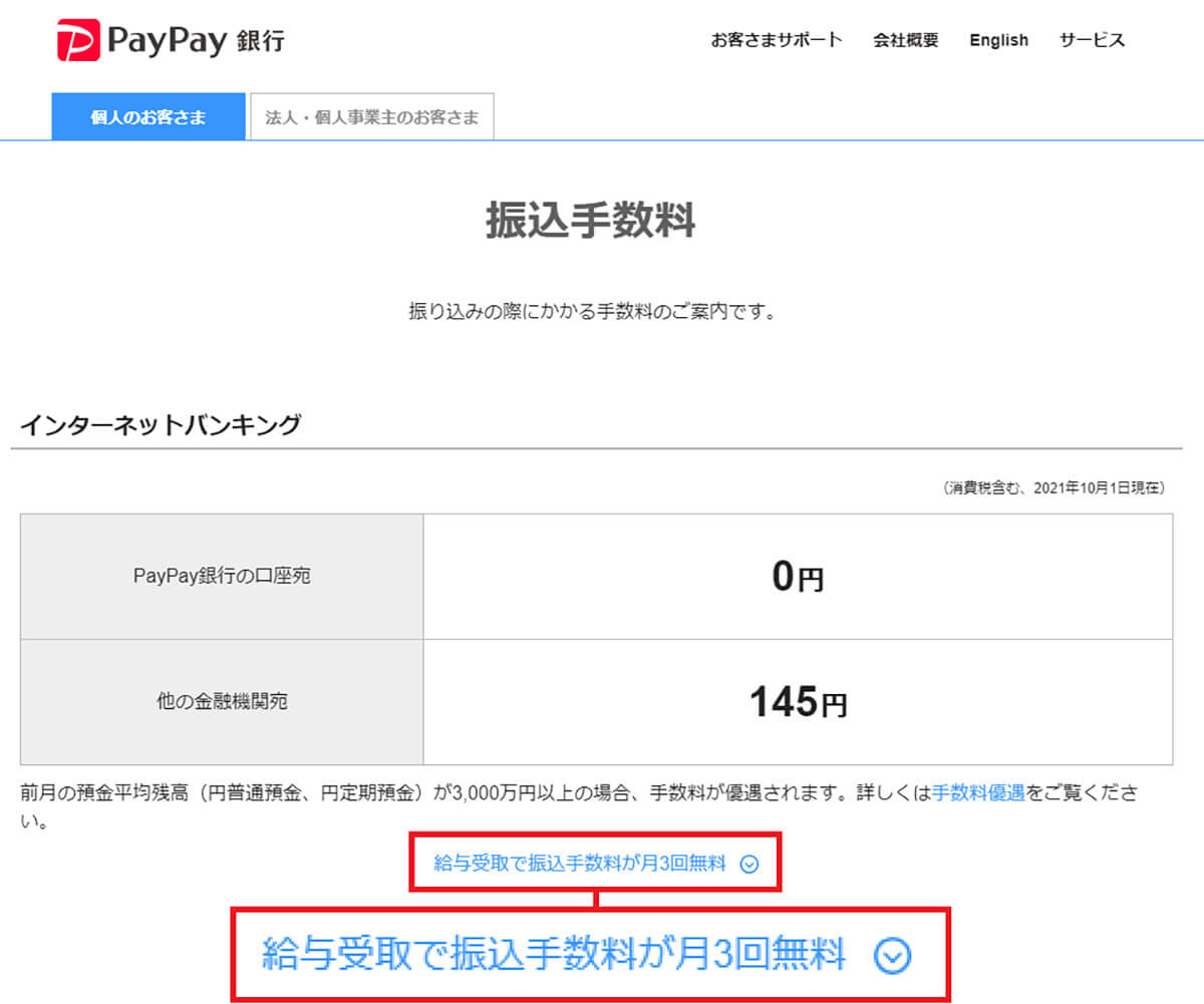 PayPya銀行「振込手数料」