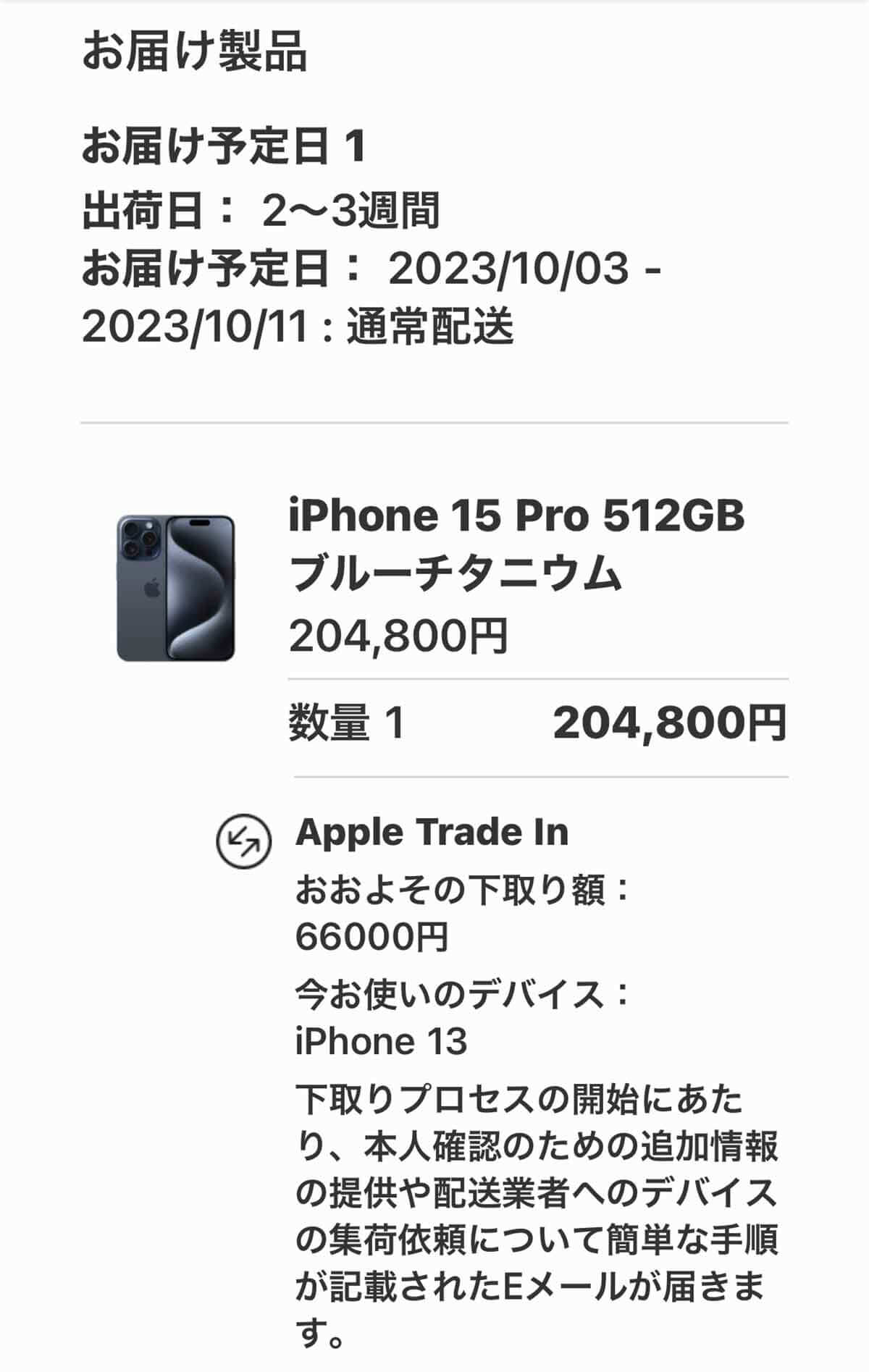 iPhone 15 Proの注文