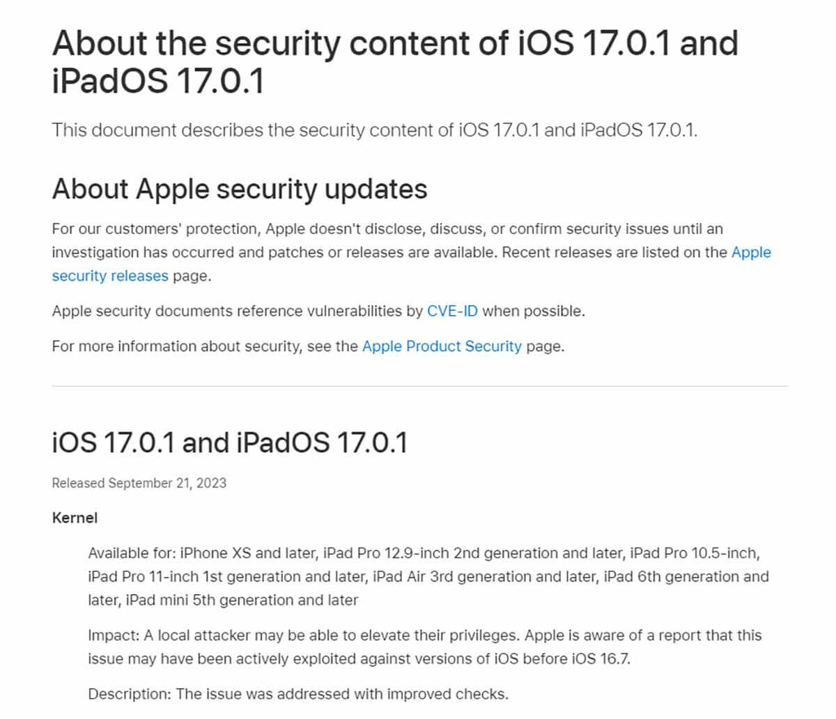 iOS 17.0.1の変更点