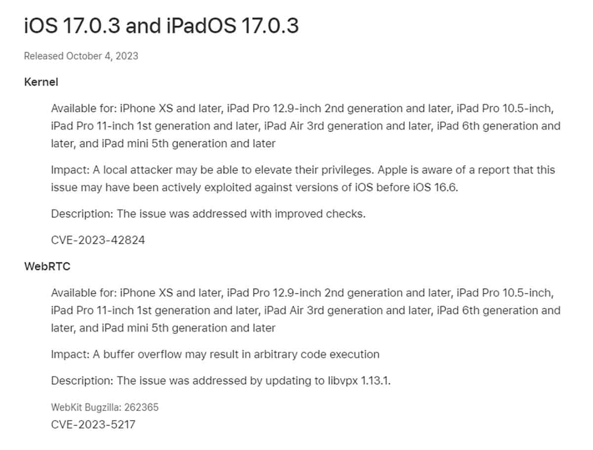 iOS 17.0.3の変更点1