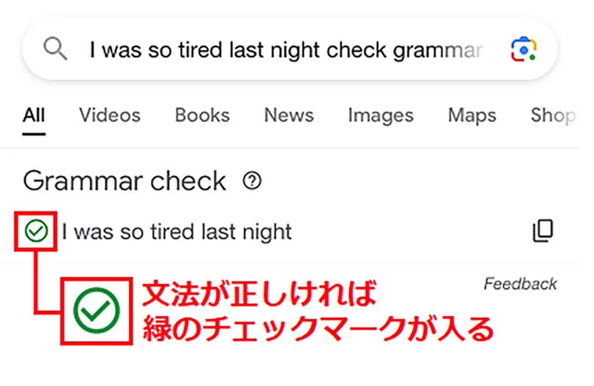 Google検索バーで英語の文章が間違っていないか確認する手順2