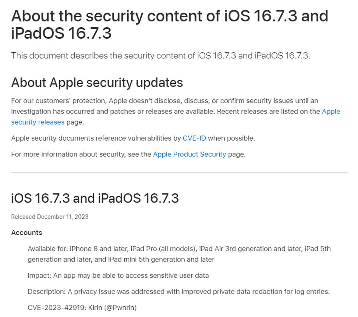 iOS 16.7.3の具体的なアップデートの内容