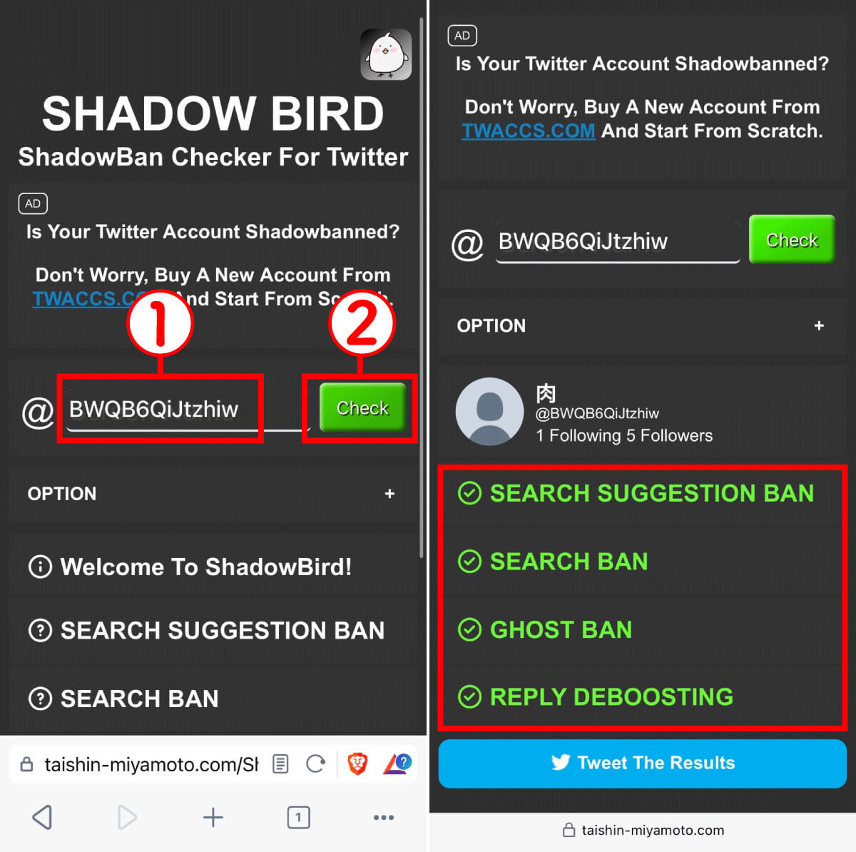 ShadowBird – Twitter ShadowBan Check1
