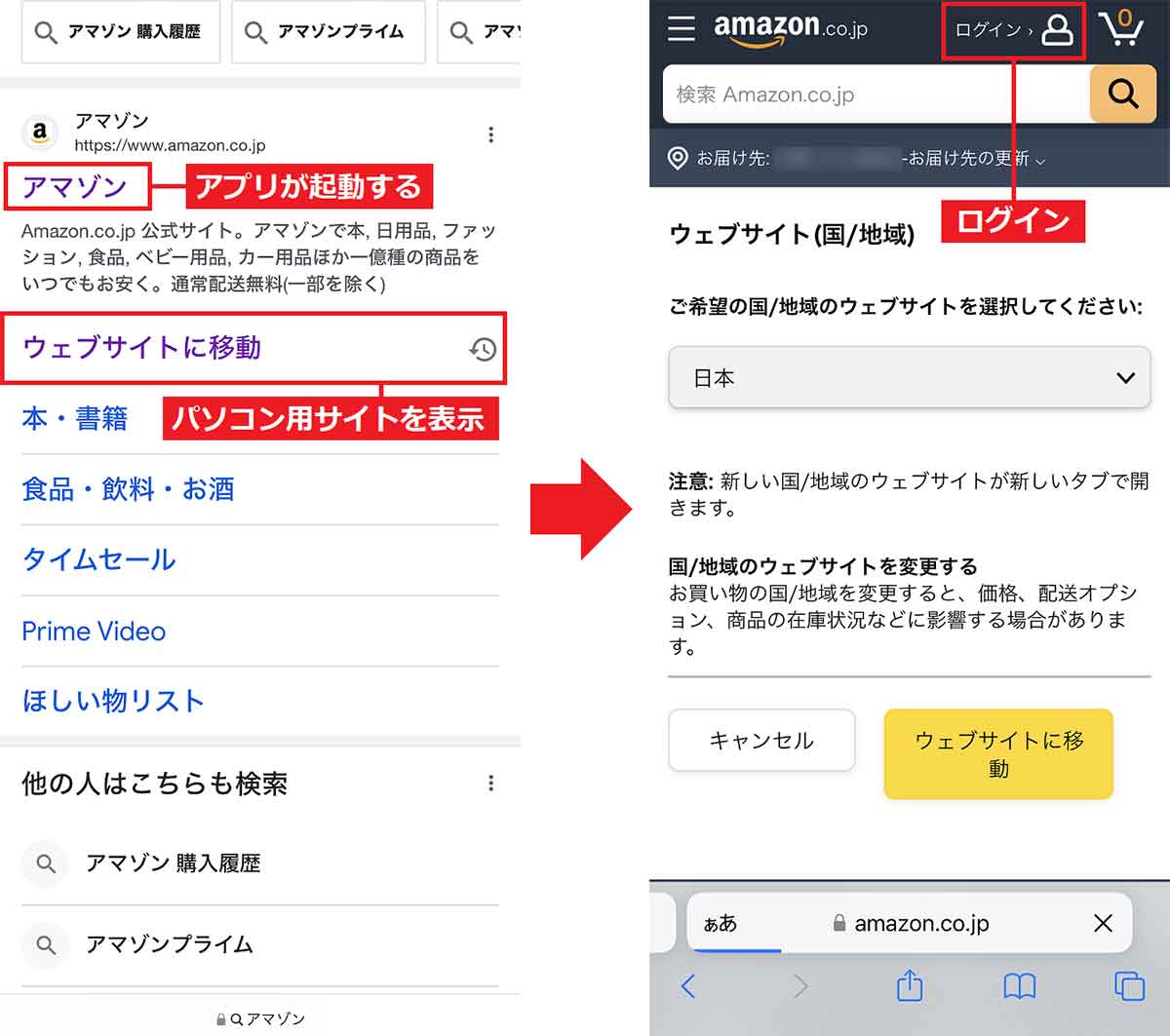 パソコン用Amazon公式サイトを表示する手順1