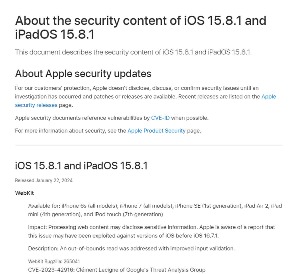 iPhone 6s/7/SE（第1世代）向けのセキュリティアップデート「iOS 15.8.1」内容
