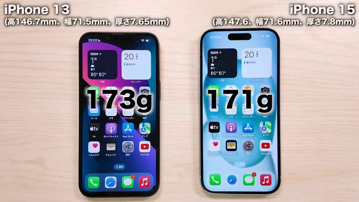 iPhone 13とiPhone 15のサイズや重さ、外観の違いをチェック！5