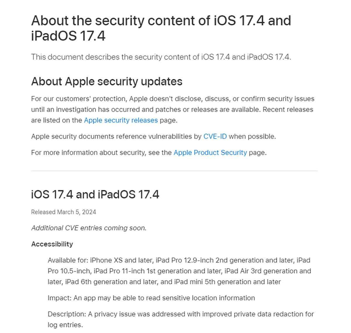 About the security content of iOS 17.4 and iPadOS 17.4