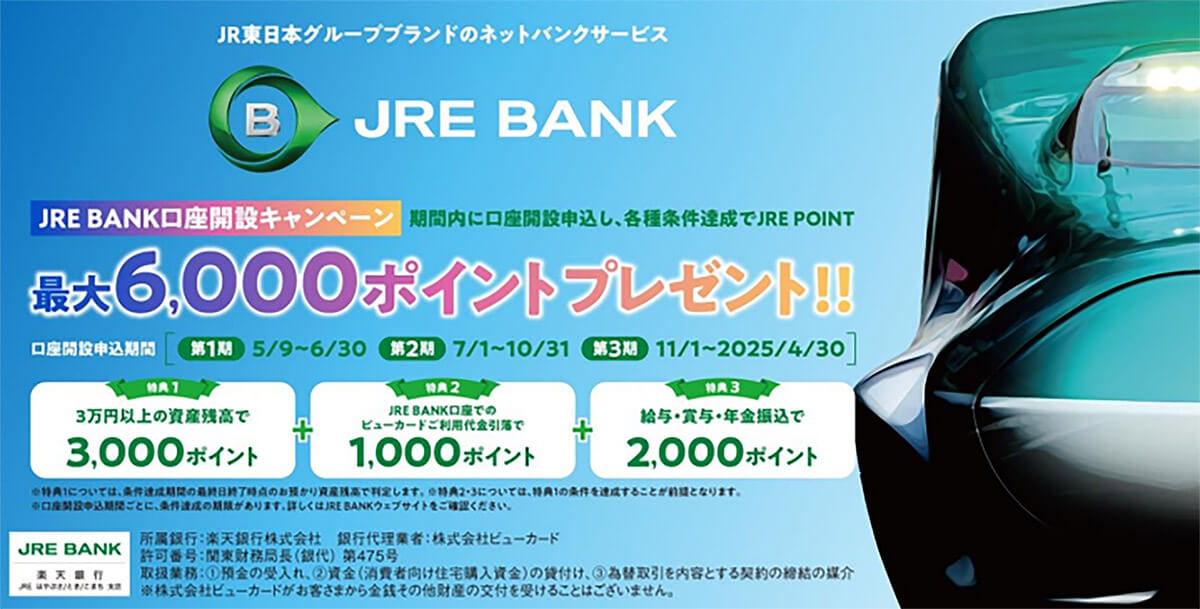 「JRE BANK」口座開設で最大6000ポイントもらえるキャンペーンを実施中1