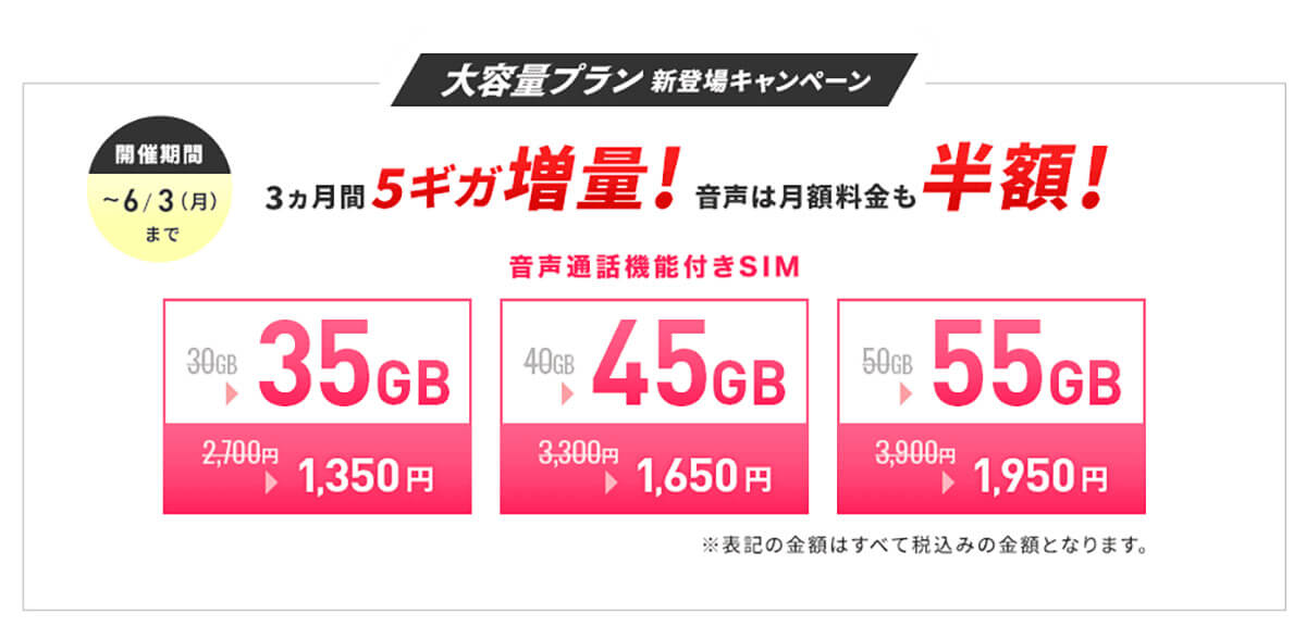 「BIC SIM」は新規契約で20GB以下のプランが6カ月間440円割引＋データ量2GB増量中！3