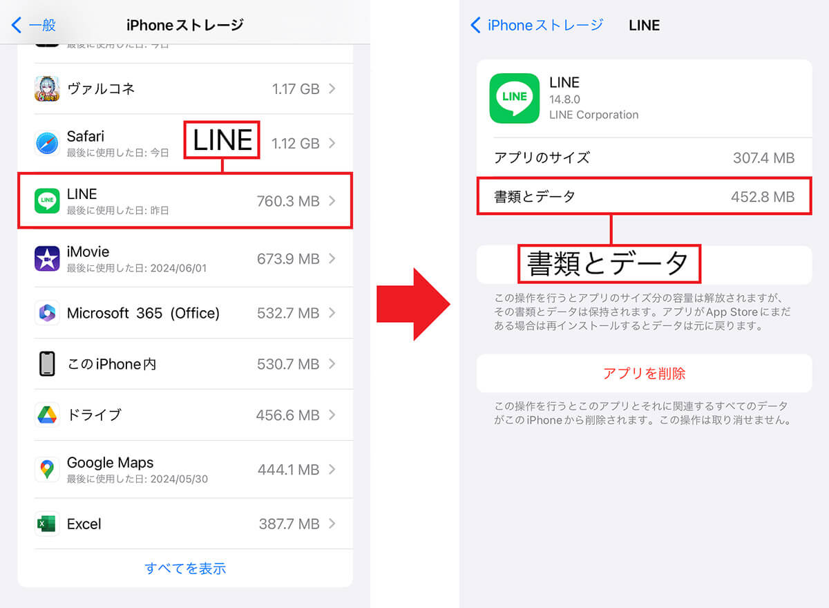 LINEのデータ使用量を確認する手順【iPhone】2