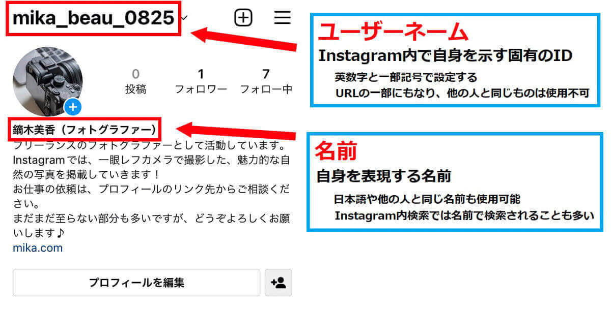 インスタのID（ユーザーネーム）とは？ 「ID」と「名前」の違い1