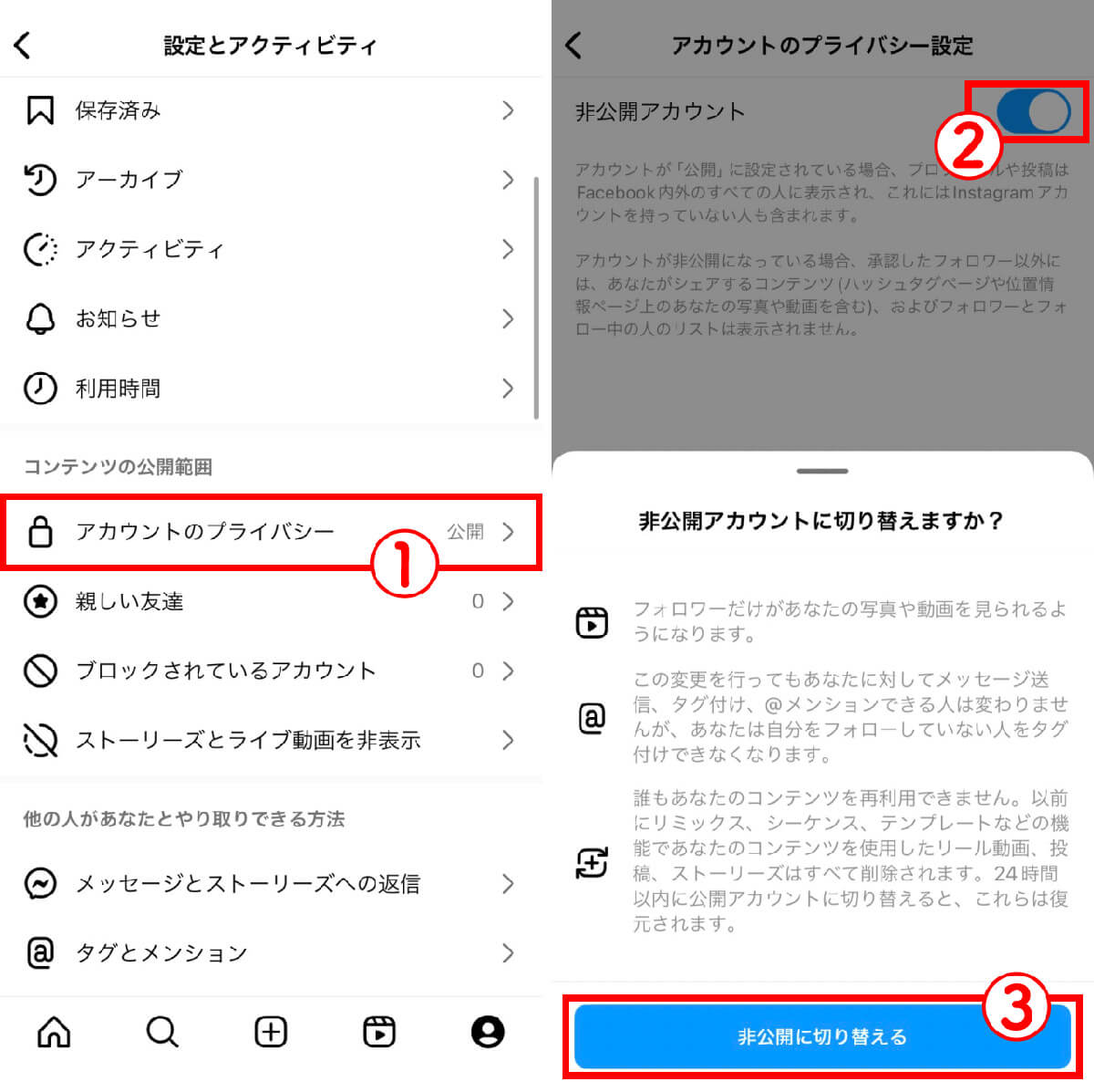 アカウントのプライバシー設定1