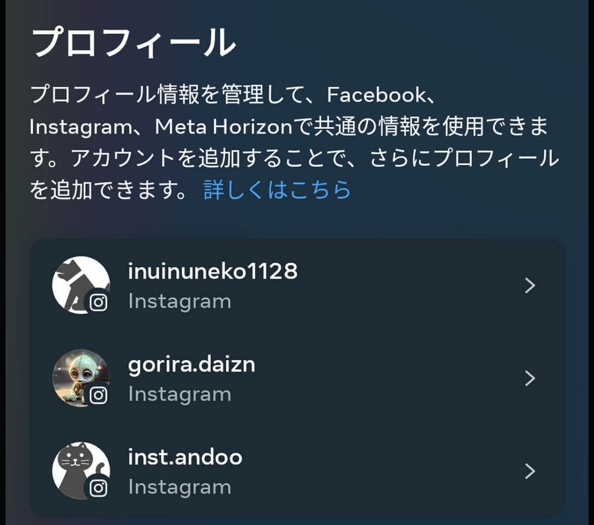 アプリで管理できるインスタグラムアカウントは5つまで1