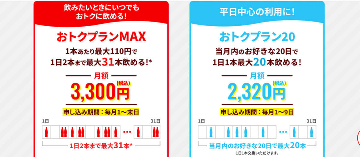 コカ・コーラの月額制サブスクは2通り1