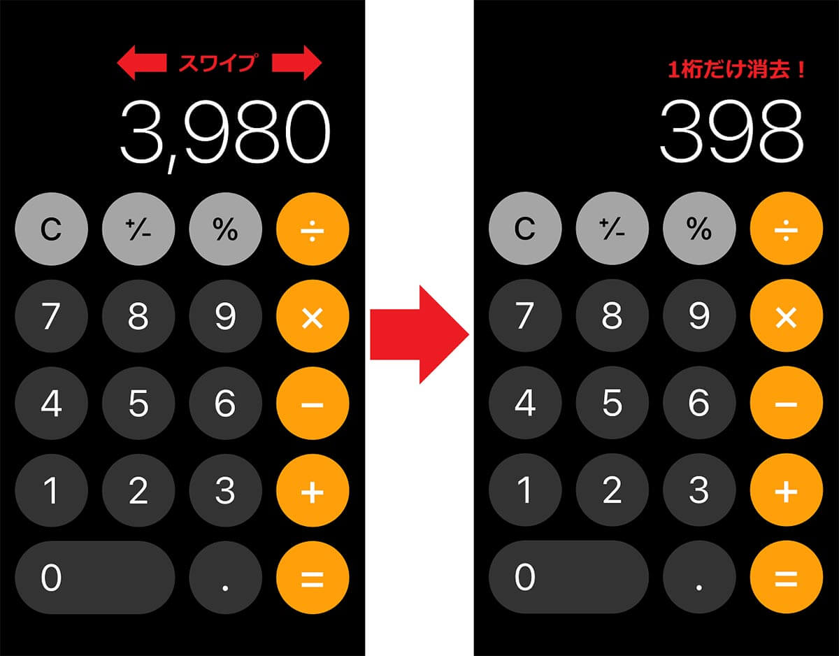 【2】数字を入力ミスをしたら画面を左右にスワイプ！1