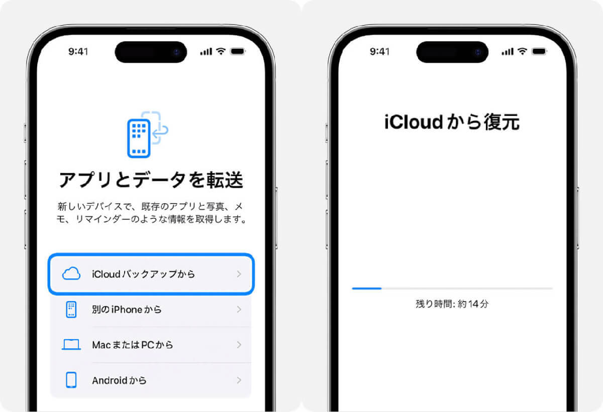 1:新しいiPhoneで「iCloudバックアップから復元」する1