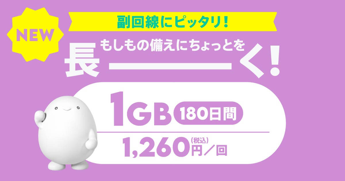 「1GB（180日間）」はpovo2.0の回線維持用にピッタリ！1