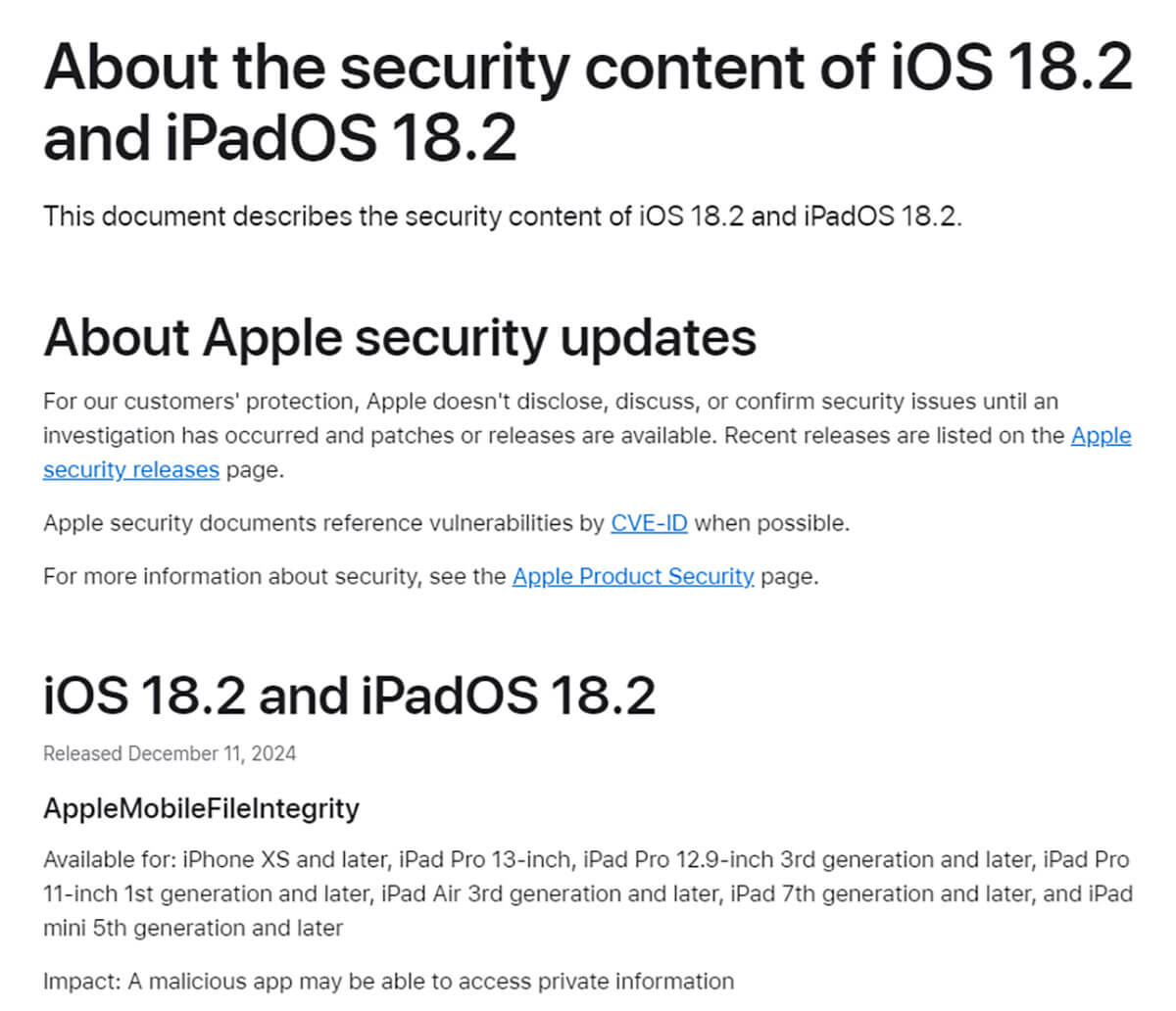 About the security content of iOS 18.2 and iPadOS 18.2