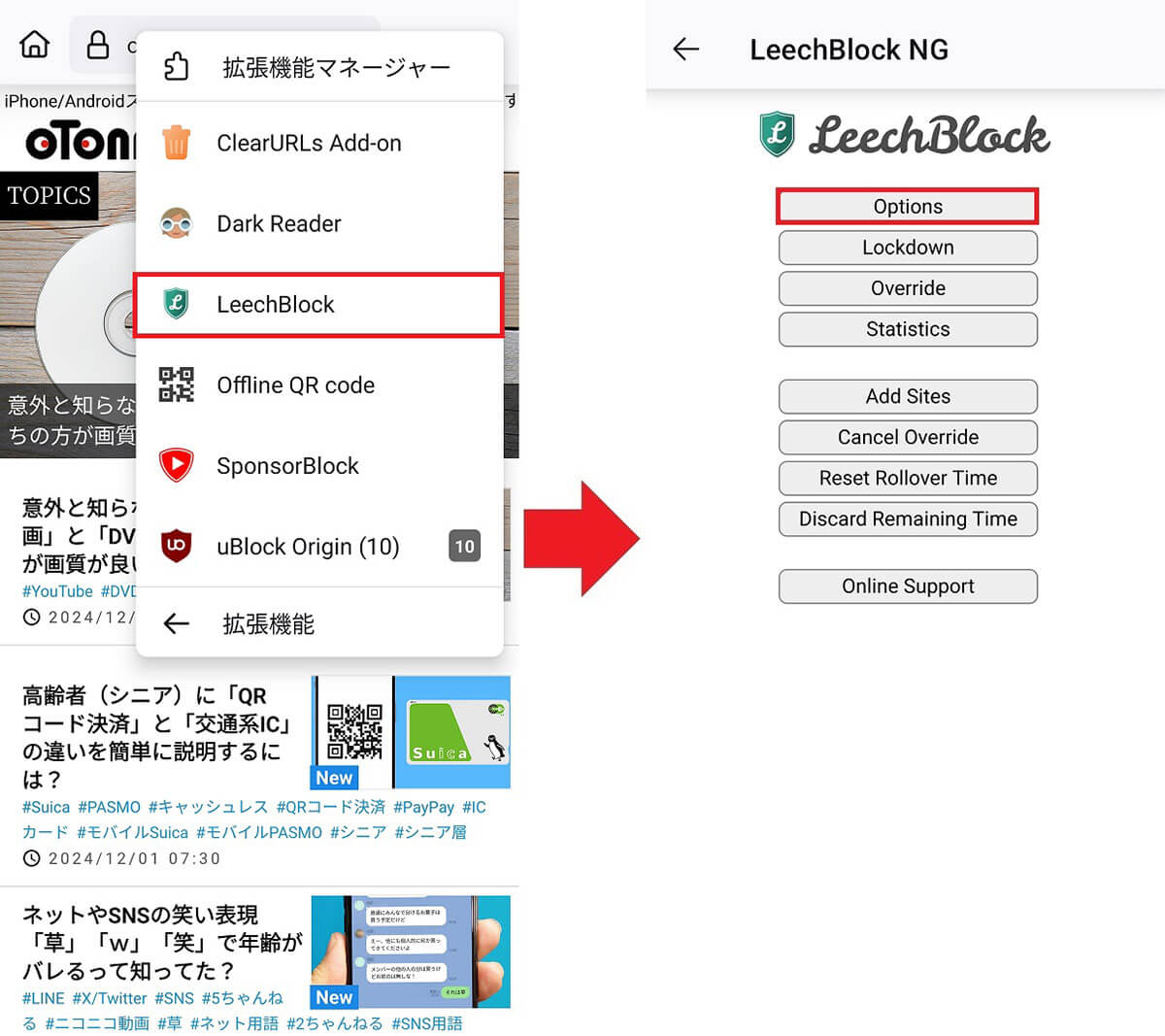 LeechBlock NGの設定方法を確認する手順1